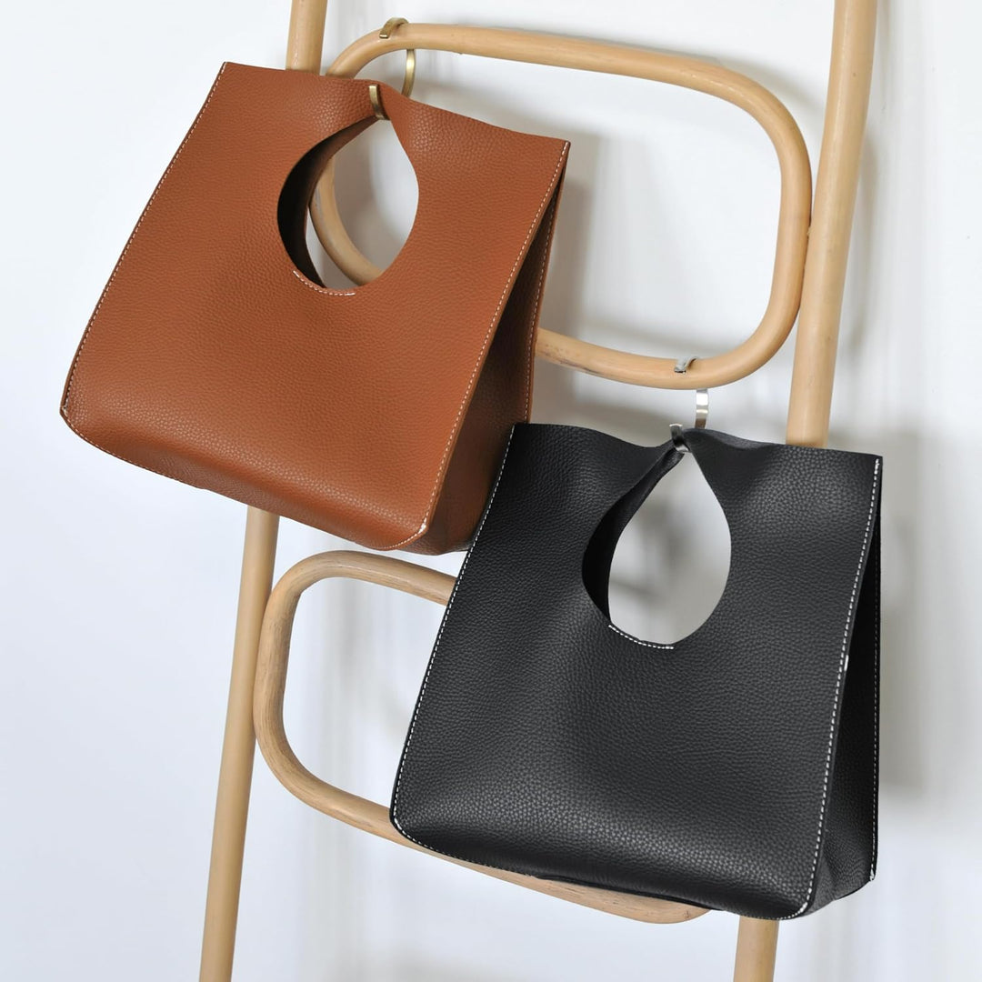 Hoxis Handtasche im minimalistischen Vintage-Stil, weiches PU-Leder, Clutch, kleine Tragetasche Schw
