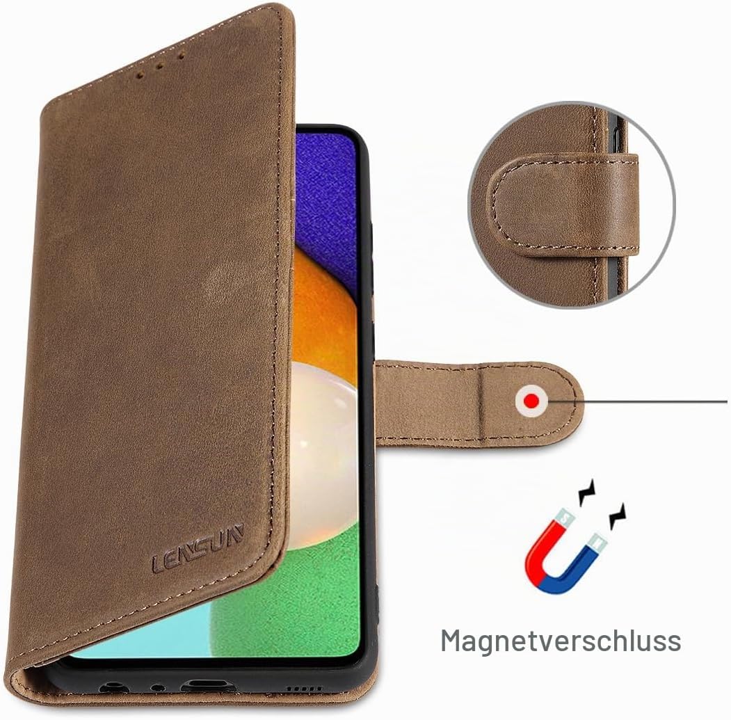 LENSUN Echtleder Hülle für Samsung Galaxy A52, A52s 5G Handyhülle [Echtes Leder][Magnetverschluss][W