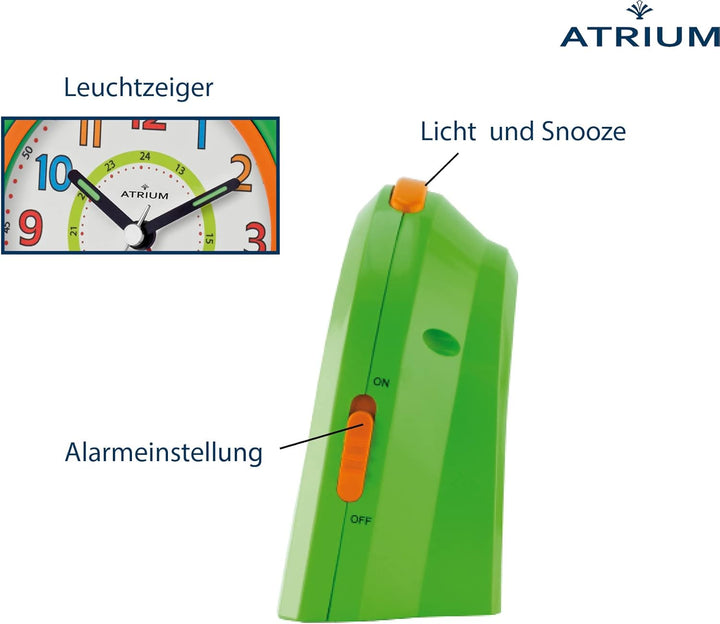 Atrium Kinderwecker Jugendwecker Analog Quarz mit Licht, Snooze &amp; schleichende Sekunde - leise ohne