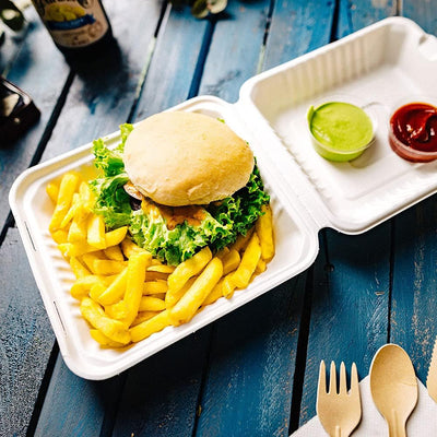 BIOZOYG Zuckerrohr Burger-Box mit Klapp-Deckel I 200 St. kompostierbare Imbiss-Verpackung aus Bagass