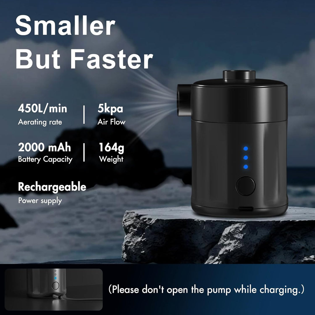 Mojimdo Tragbare Elektrische Luftpumpe, 5000 Pa Pumpe Akku, 450L/Min, Kompakte Air Pump mit 4 Düsen,