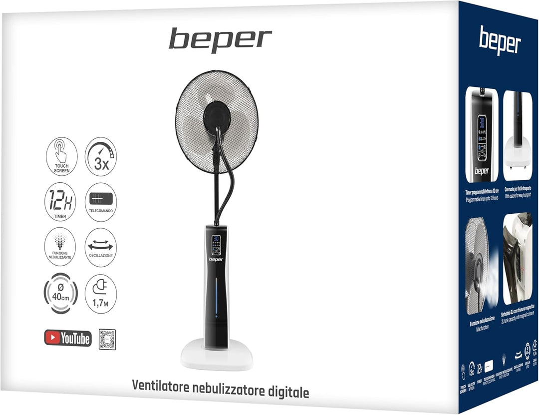 BEPER VE.510 Ventilator mit Wasserkühlung mit Rädern - Standventilator mit Fernbedienung, Timer, Luf