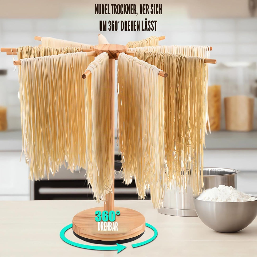 Aloskart Neue Nudeltrockner Drehbare, Nudelständer Holz für Trocknung Pasta, Nudeltrockner Klappbar,