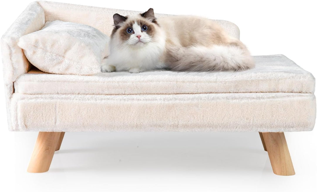 COSTWAY Katzensofa Luxus, Katzenbett erhöht, Katzencouch mit 2 abnehmbaren Kissens, Rückenlehne & Ho