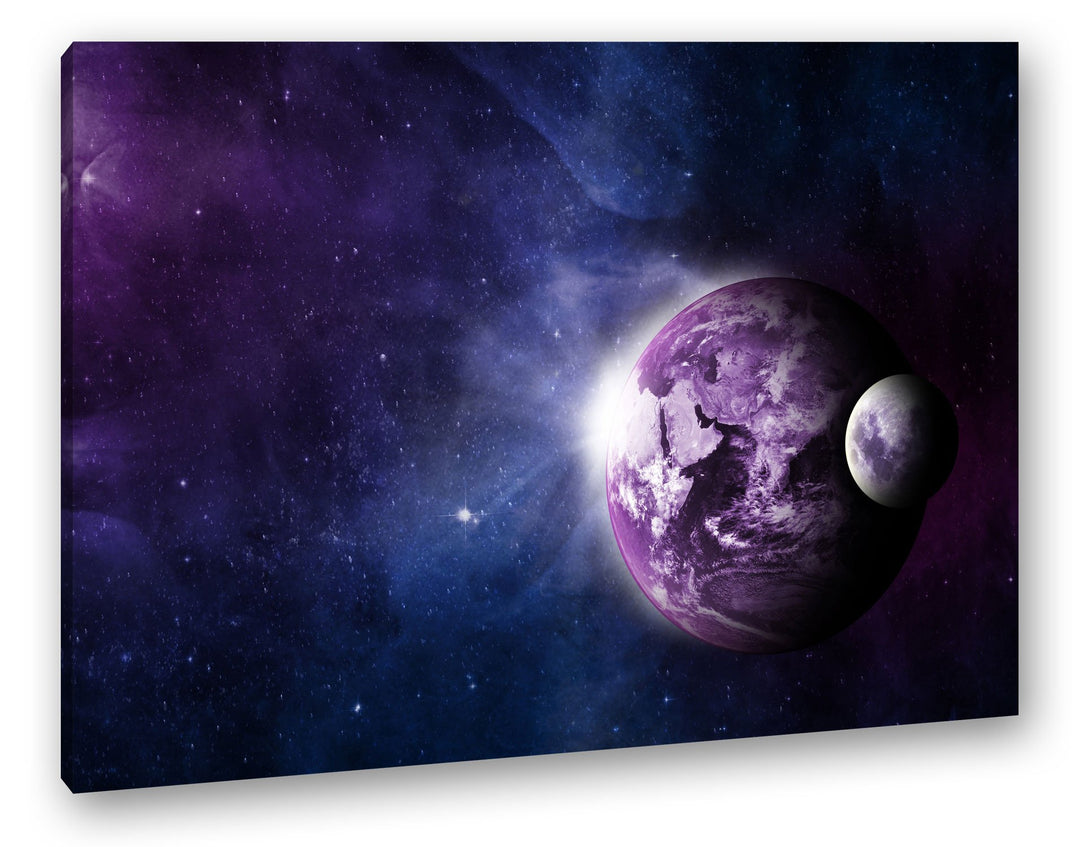 deyoli Dark Violette Erde mit Mond Format: 80x60 als Leinwandbild, Motiv fertig gerahmt auf Echtholz