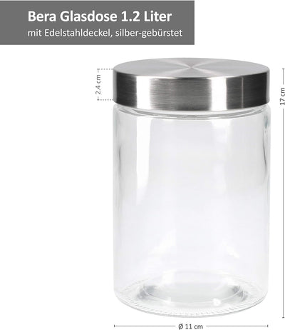 MamboCat Vorratsgläser Set Bera 6-tlg. mit Edelstahldeckel I befüllbare Glasdosen Ø 11 cm 0,8L + 1,2