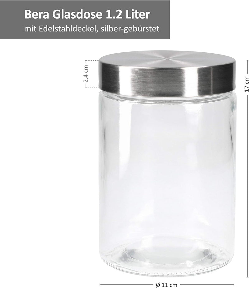 MamboCat Vorratsgläser Set Bera 6-tlg. mit Edelstahldeckel I befüllbare Glasdosen Ø 11 cm je 1,2 Lit