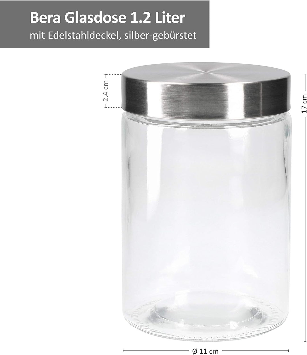 MamboCat Vorratsgläser Set Bera 6-tlg. mit Edelstahldeckel I befüllbare Glasdosen Ø 11 cm 0,8L + 1,2