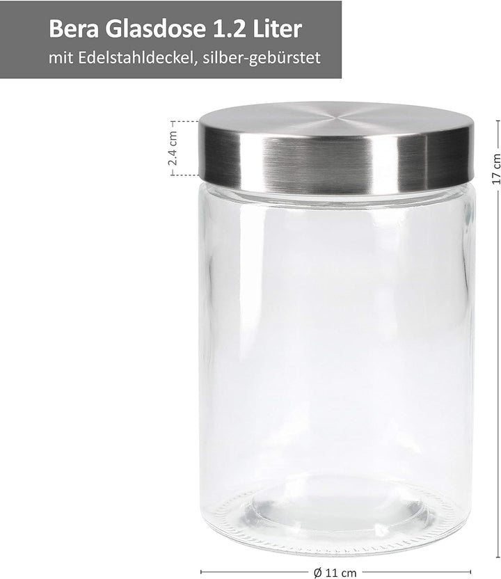 MamboCat Vorratsgläser Set Bera 6-tlg. mit Edelstahldeckel I befüllbare Glasdosen Ø 11 cm 0,8L + 1,2