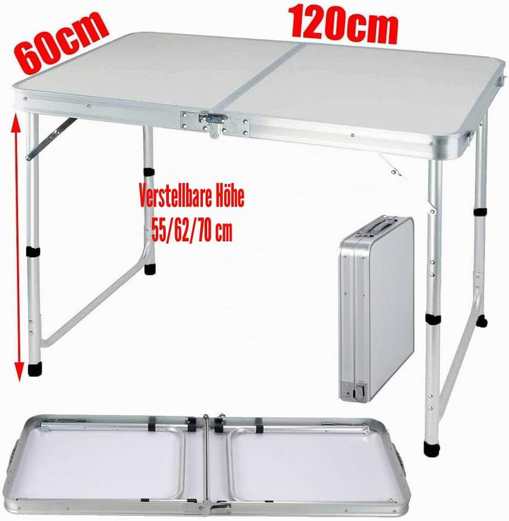 Tragbarer Aluminium-Klapptisch, 120 cm, für Party, Garten, Grillen, Camping, 3 verstellbare Höhe, Le