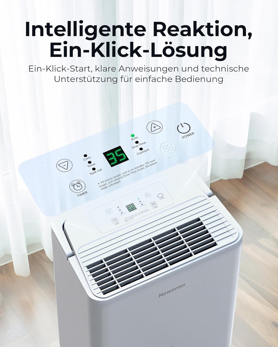 Newentor Bdpt. 12L Luftentfeuchter Elektrisch Keller 35dB, Entfeuchter Elektrisch Keller mit Ablaufs