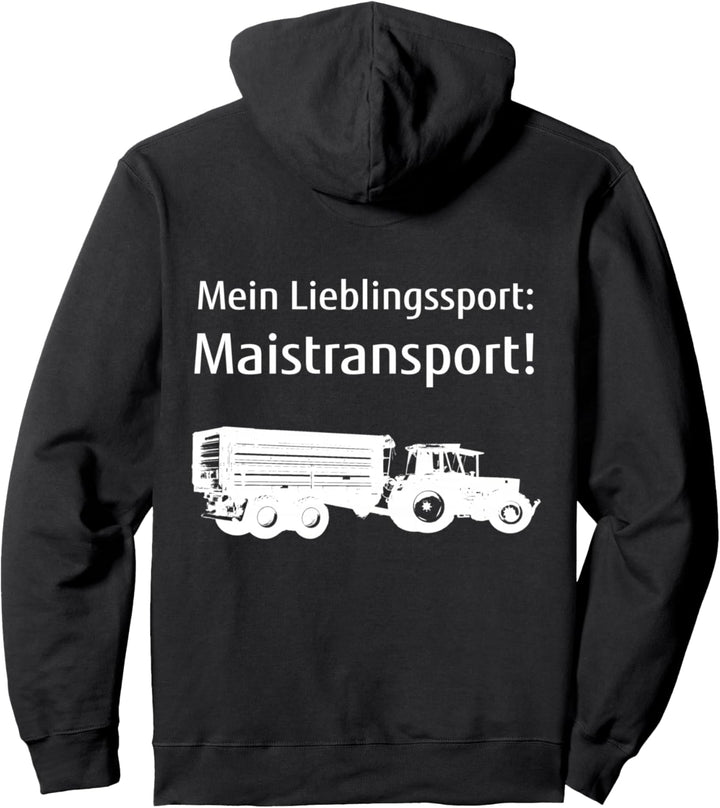 Druck auf Rücken Mais häckseln Landwirt Bauer Maistransport Pullover Hoodie