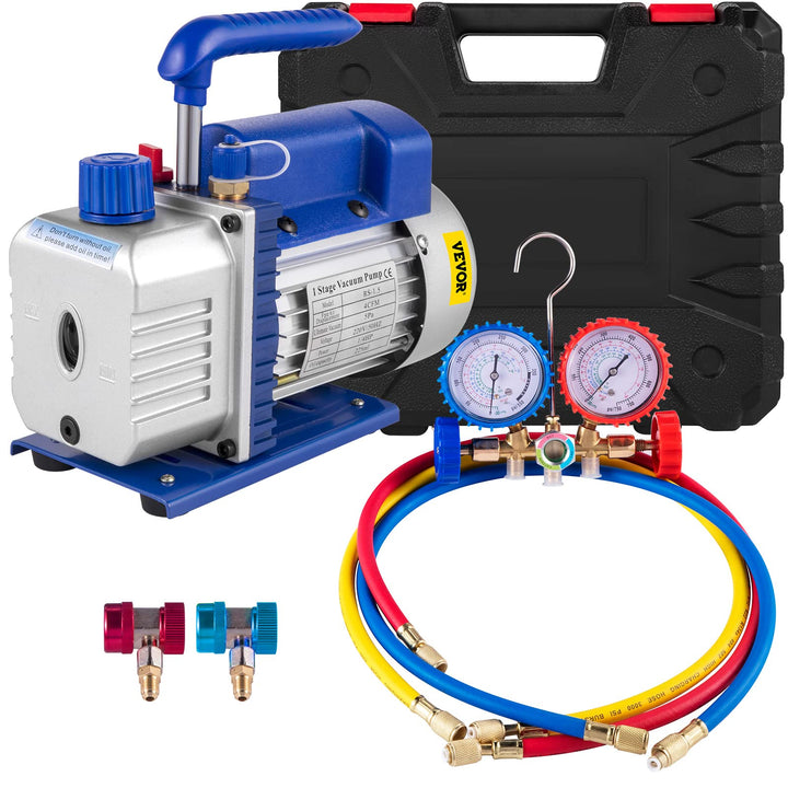Olibelle Vakuumpumpe 4CFM,Vakuumgeräte Manifold Gauge Set für HVAC/Auto AC Kältemittelaufladung, Gee