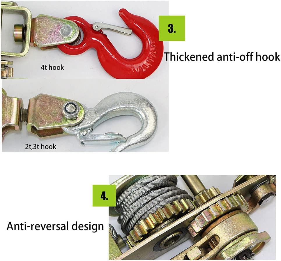 Aprilhp Seilzug mit Ratsche Hand Power Puller, Handhebelseilzug mit 1.3m Seilzug, 2 Haken Design, Fo