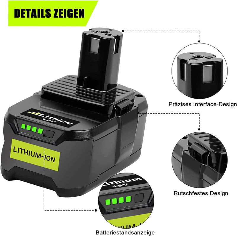 KUNLUN 2Stück 5,5Ah Ersatzakku für Ryobi 18V P108 Akku Li-ion Batterie Ryobi ONE+ RB18L50 RB18L40 RB