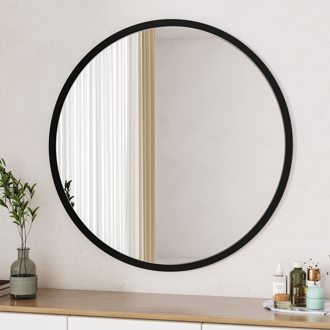 Boromal Spiegel Schwarz 60cm Metallrahmen Badezimmerspiegel Rund Badspiegel Wandspiegel Schwarz für