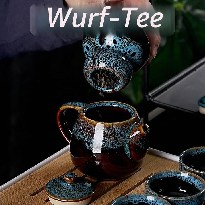 Chinesisches Kongfu Tee Set, Tragbares Porzellan Reise Teeservice mit Teetasse, Teekanne, Teematte B
