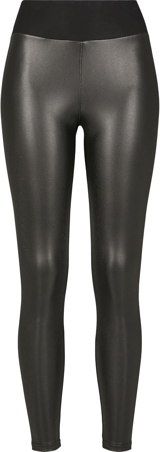 Urban Classics Ladies Faux Leather High Waist Leggings 2-Pack, Damen Leggings, erhältlich in black,