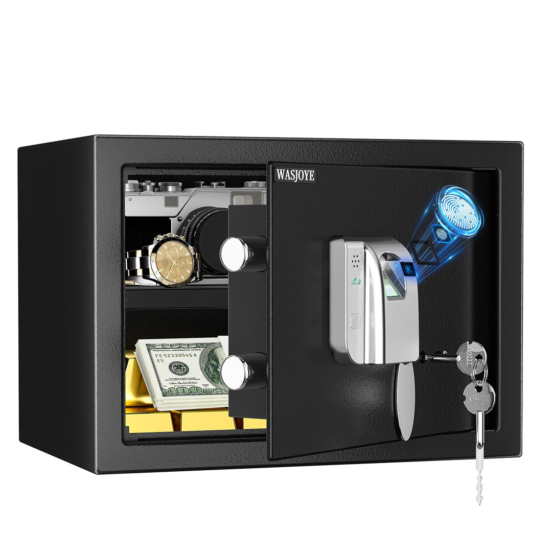 WASJOYE 25L Fingerabdruck Tresor Safe, Zahlenschloss, Biometrischer Möbeltresore, mit 2 Schlüssel, f