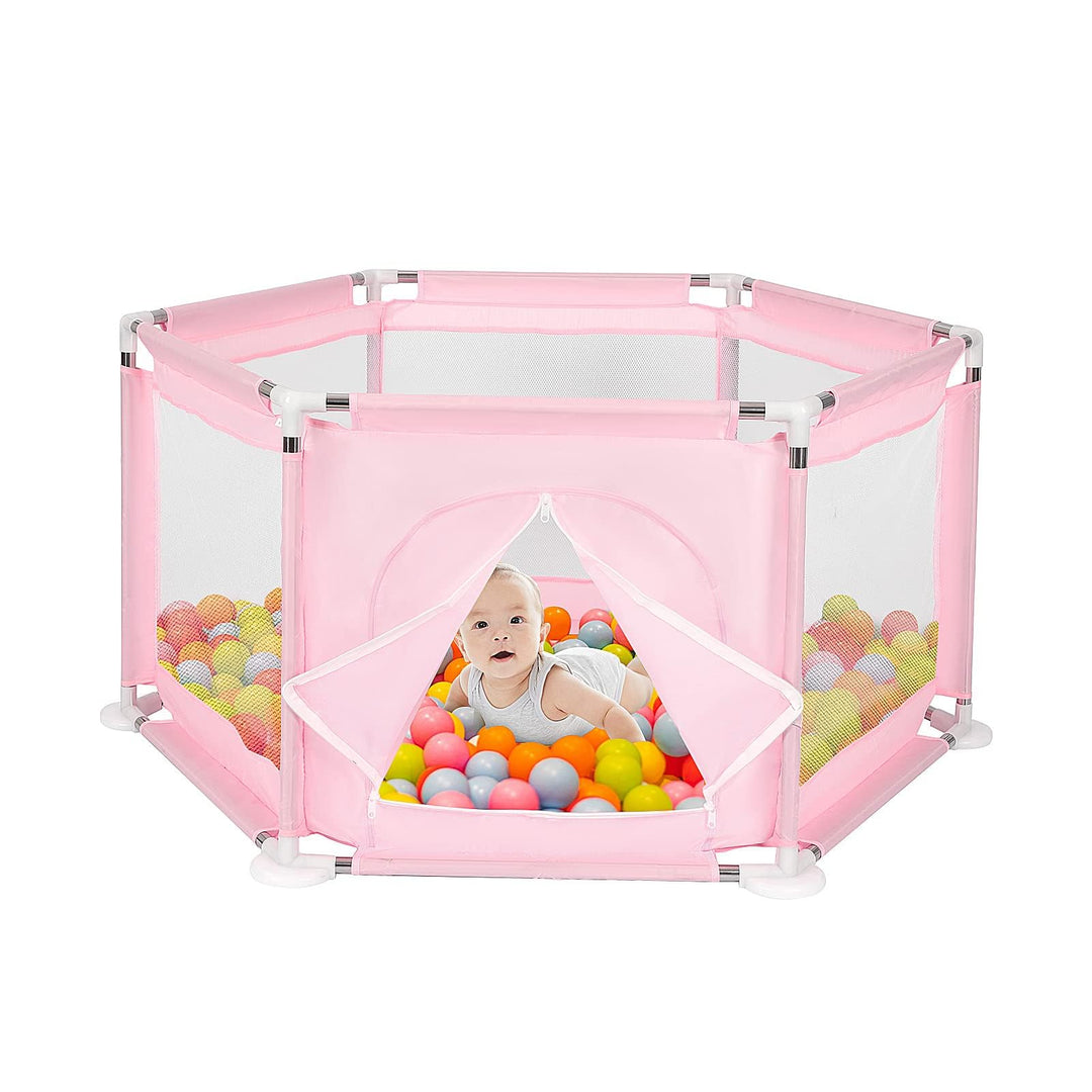 Faltbarer Laufstall Baby 128×110×65 cm – sechseckiger Laufgitter Baby mit atmungsaktiven Netz-Seiten