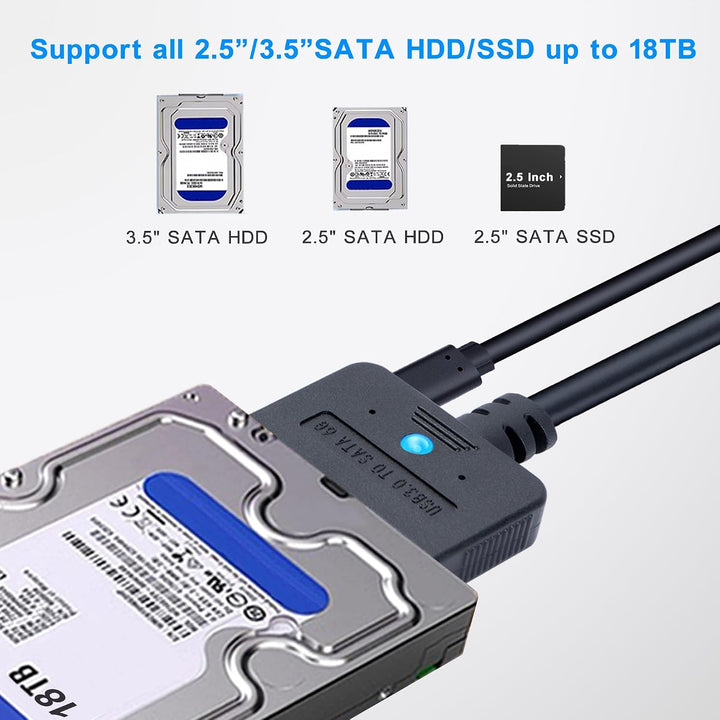 USB SATA Adapter mit 30-W Netzteil, 2-in-1 Type C/USB 3.0 auf SATA Festplatten Adapter 5Gbps unterst