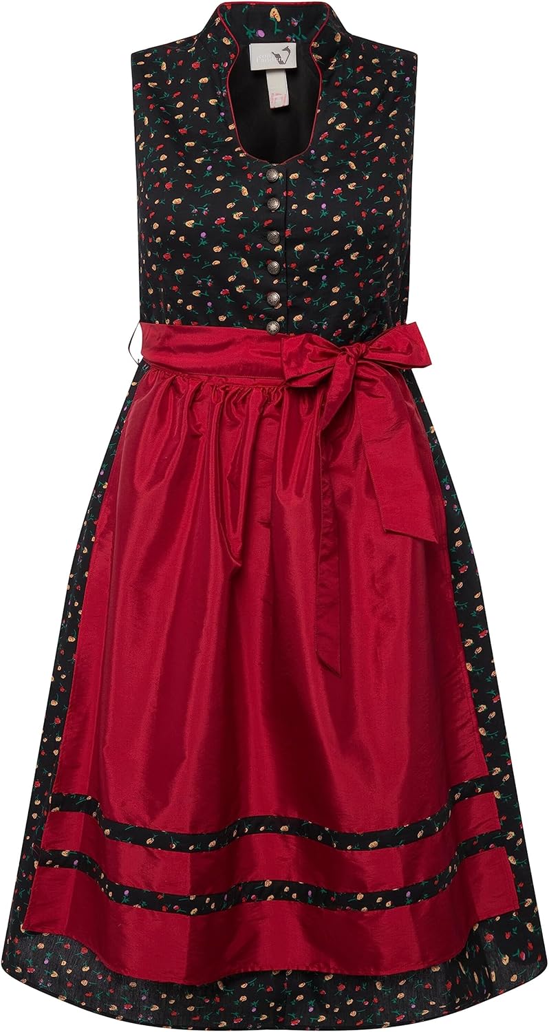Ulla Popken Damen Dirndl Viola Knöpfe Kleid, Schwarz
