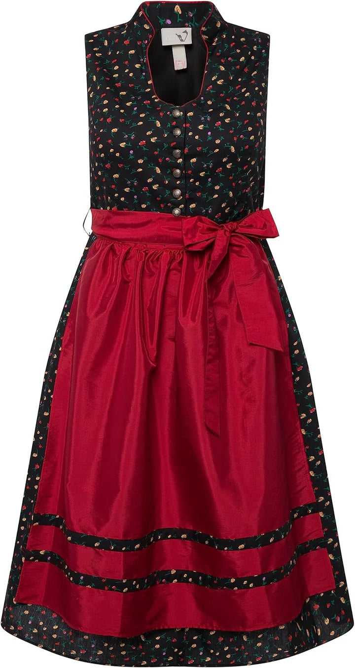 Ulla Popken Damen Dirndl Viola Knöpfe Kleid, Schwarz