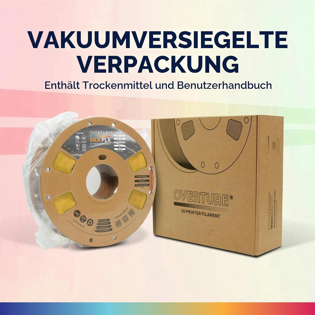 OVERTURE Silk PLA Zweifarbig Filament 1.75mm für 3D Drucker, 1kg Spule (2.2lbs), Massgenauigkeit +/-