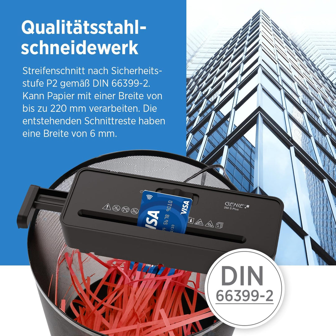 GENIE 260 S Plus Aktenvernichter | Papierschredder mit 6-mm Streifenschnitt | Schredder Aktenvernich