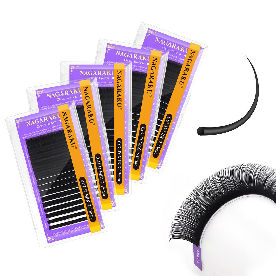 NAGARAKU 5er Pack Classic Wimpern 0,07mm D 7-15mm Schwarz Für 1:1 & Volumen | Hohe Dichte, Feine Sau