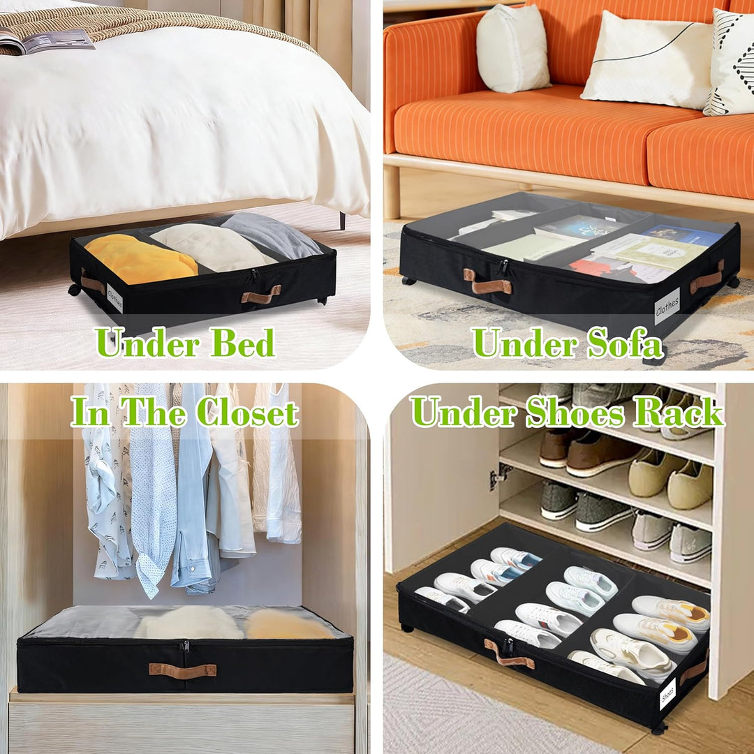 2 Stück Unterbett Aufbewahrungsbox 50L Unterbettkommode mit Rollen & Verstellbar Trennwand Bettkaste