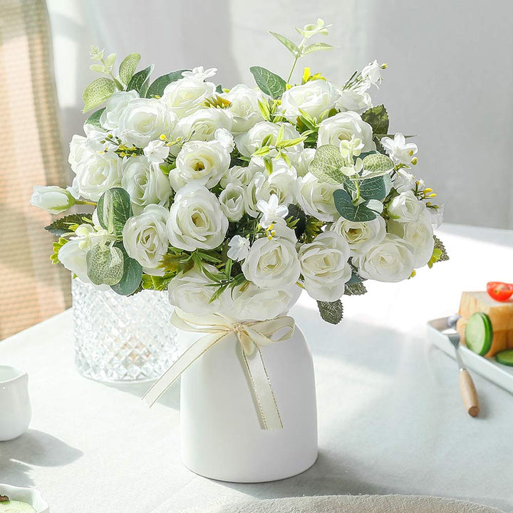 LESING Künstliche Seidenrose mit Vase, Kunstblumen, Hochzeitsblumen, Blumensträusse, Arrangement, Zu
