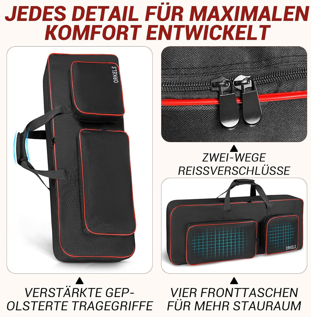 Keyboard Tasche für E-Piano, Gepolsterte 600D Wasserdichte Keyboard Tasche mit Rucksackgurten & Zube