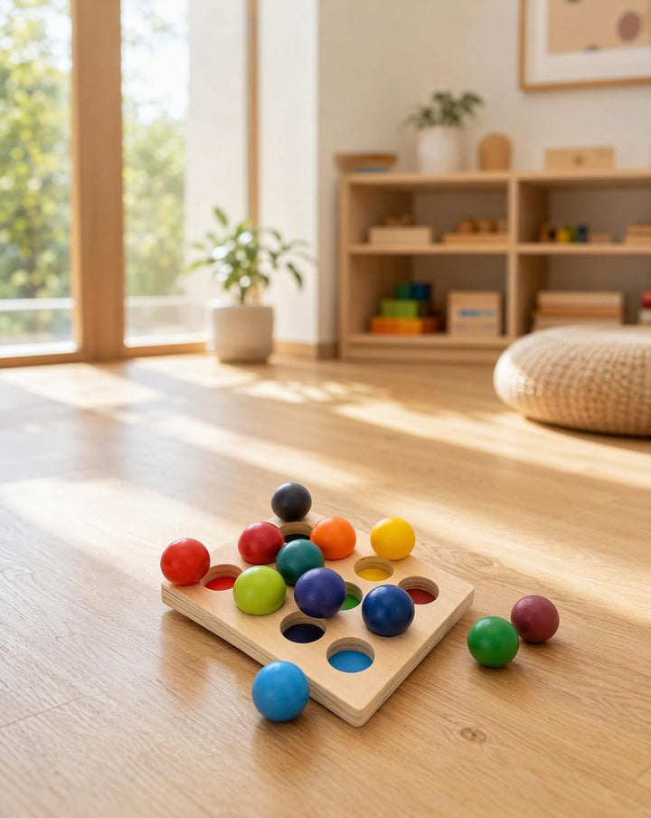 BESTonZON Montessori Holzspielzeug Farbsortierung Lernspiel für Kleinkinder, Regenbogen Sortierbrett