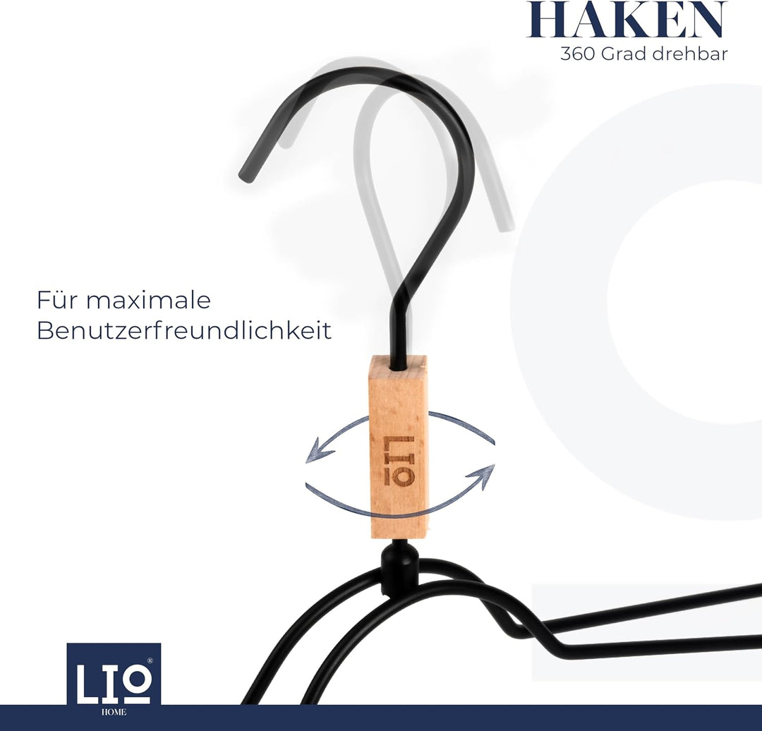 Kleiderbügel Schwarz Metall – Extra stabil mit Breiten Schultern, 360° drehbarem Haken – hält die Kl