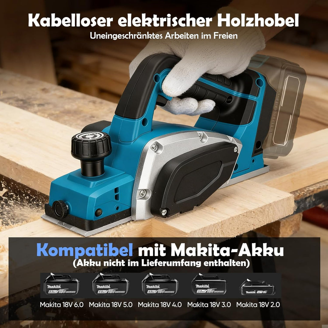 Elektrohobel 650w mit Bürstenloser Motor,Akku Hobel kompatibel mit Makita 18V,Elektrischer Handhobel