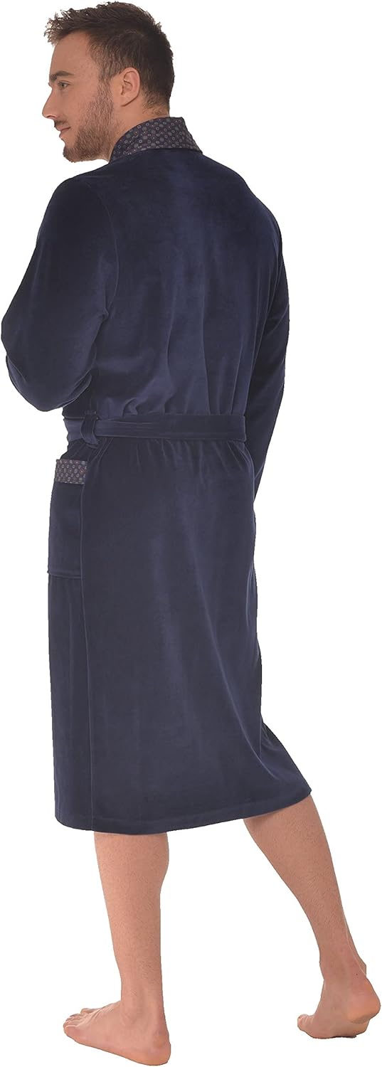 Revise Joel RE-101 Herren Bademantel aus Velours - lang und elegant M Dunkelblau, M Dunkelblau