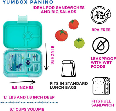 yumbox Panino M Lunchbox (Tropical Aqua) - mittelgrosse Brotdose mit 4 Fächern | Kinder Bento Box fü