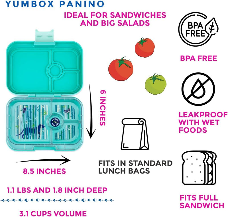 yumbox Panino M Lunchbox (Tropical Aqua) - mittelgrosse Brotdose mit 4 Fächern | Kinder Bento Box fü