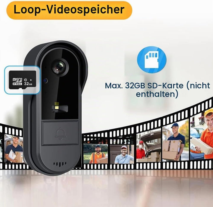Kabellose Türklingel Kamera, 1080P Video Türklingel mit 4,3" Farbbildschirm, 2,4G Funkklingel Kamera