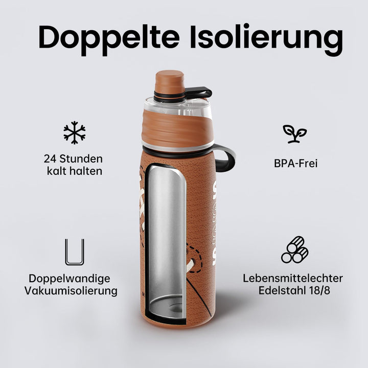 magcheer 600ml Trinkflasche Kinder Rugby mit Sprühfunktion | 3D Strukturierte Isolierte Nebel Wasser