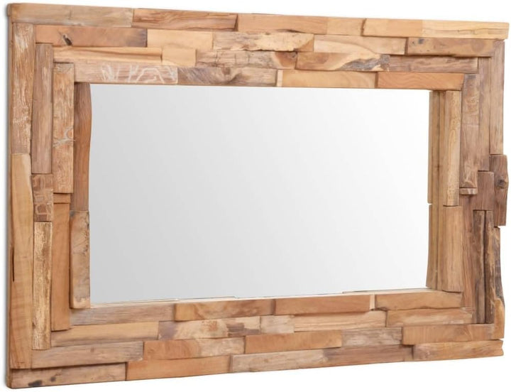 vidaXL Teak Dekorativer Spiegel Handgefertigt mit 4 Aufhängehaken Holzspiegel Wandspiegel Flurspiege