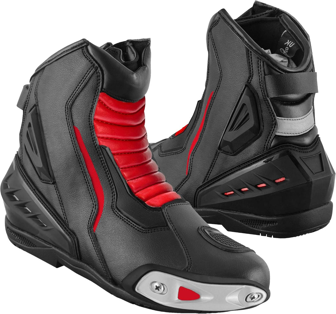 Vaster Moto Motorradschuhe für Herren, kurz, wasserdicht, Leder, rutschfeste Sohle 45 EU Rot, 45 EU