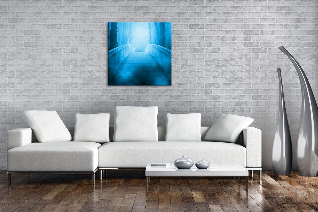 deyoli vernebelte Brücke ins Licht Format: 60x60 Effekt: Monocrome Blau als Leinwandbild, Motiv fert