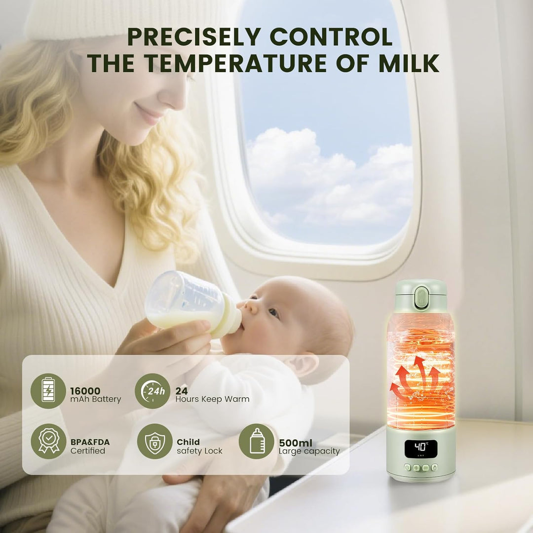 Tragbarer Flaschenwärmer Baby für unterwegs,500ml Grosse Kapazität Babyflaschen Wärmer, Schnelle Erw