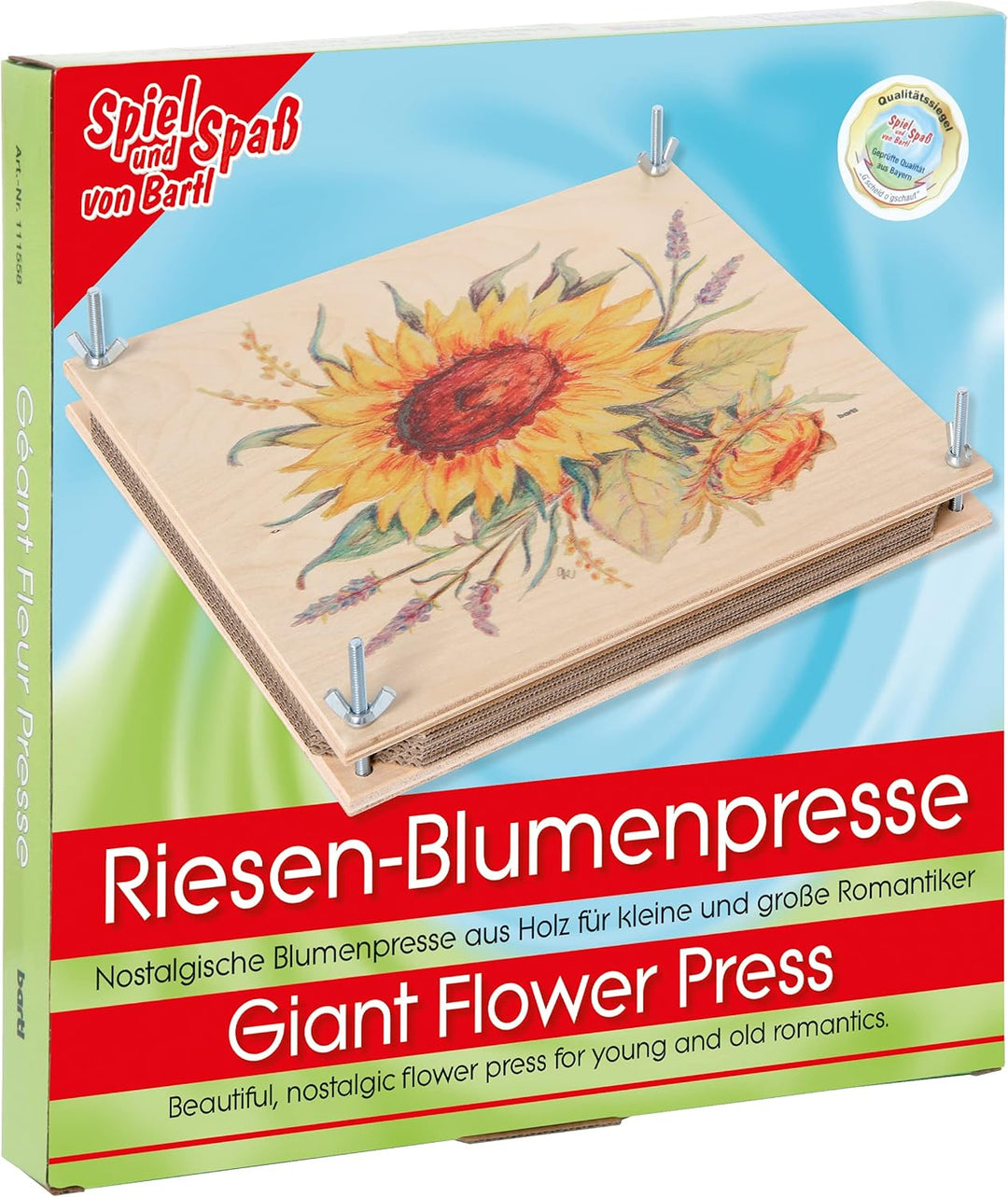 Bartl 111558 Riesen-Blumenpresse aus Holz 30 cm x 30 cm bunt Top Qualität. Made in Germany. 30x30cm,