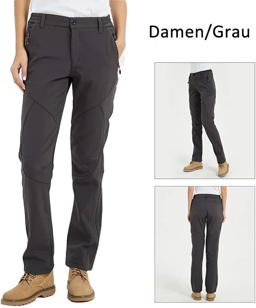 FLYGAGA Damen Outdoorhose Softshellhose Wanderhose Gefüttert Fleece Warm Wasserdicht Winddicht Therm