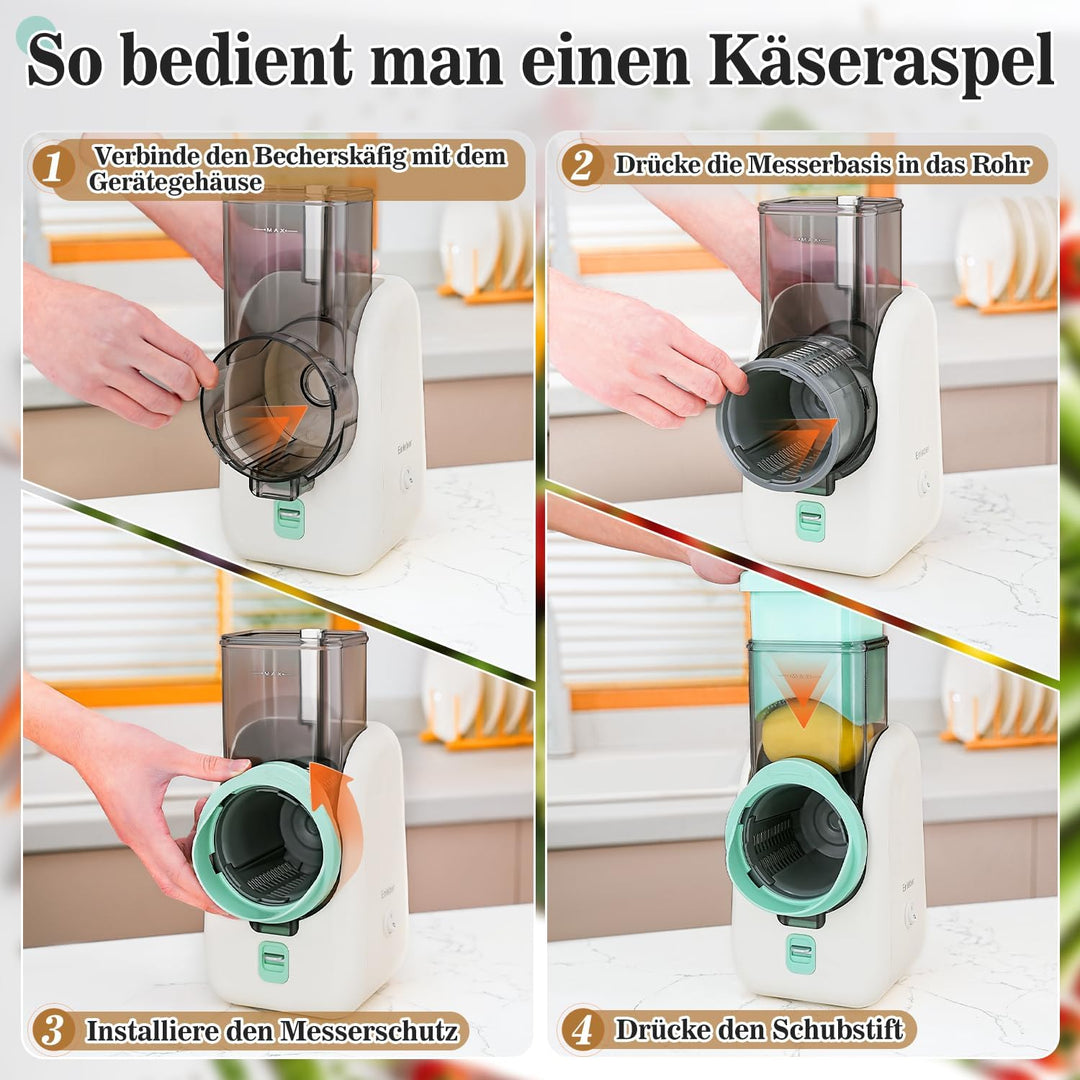 Gemüseschneider elektrisch,Gemüsehobel,6 in 1Käsereibe,Multifunktional Elektrisches Schnitzelwerk,Re