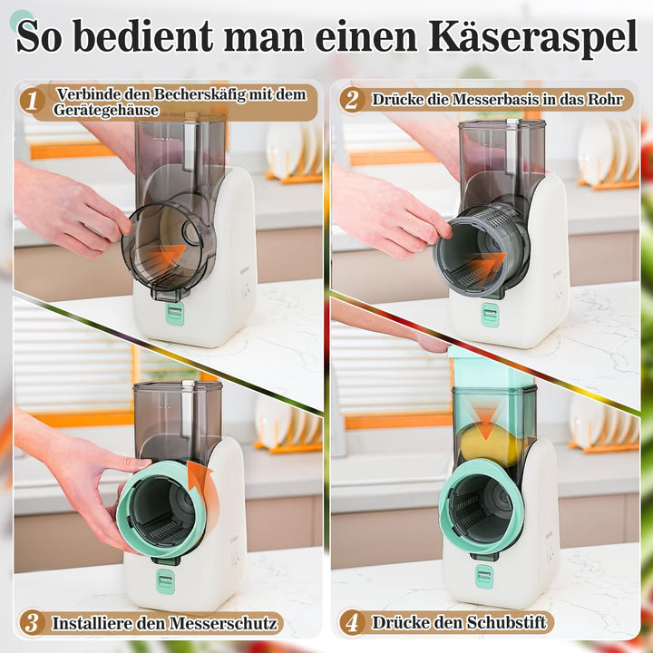 Gemüseschneider elektrisch,Gemüsehobel,6 in 1Käsereibe,Multifunktional Elektrisches Schnitzelwerk,Re