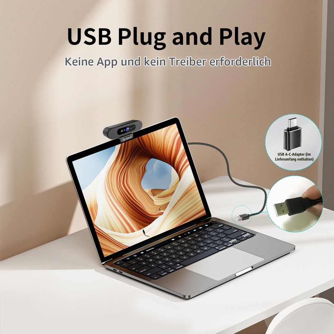TOALLIN 2K QHD-Webcam für Windows Hello Face Login, IR-Gesichtserkennungskamera, USB-Webcam mit Mikr